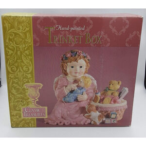NIB Hand Painted Classic Treasures Trinket Box Girl Angel Baby Puppy Teddy‎ Bear